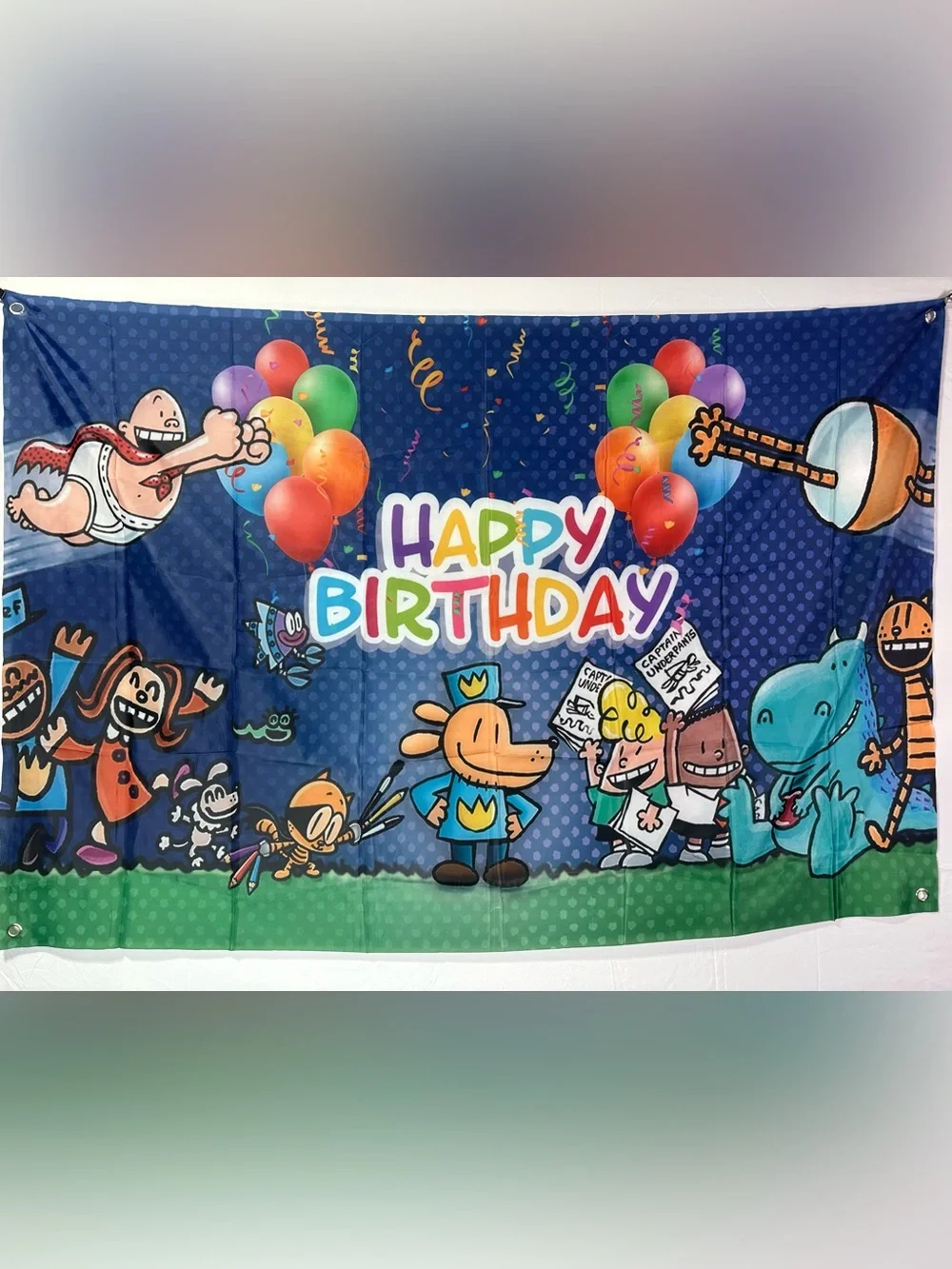 Dog Man & Captain Underpants Happy Birthday Backdrop Banner 5x3Ft.